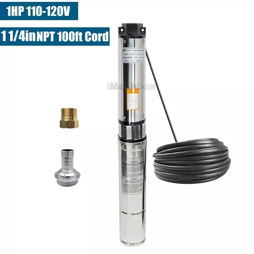 [PU21516A] 1HP 4 Inch Deep Well Submersible Pump 115V 33 GPM 276ft Head 100FT Cord Stainless Steel