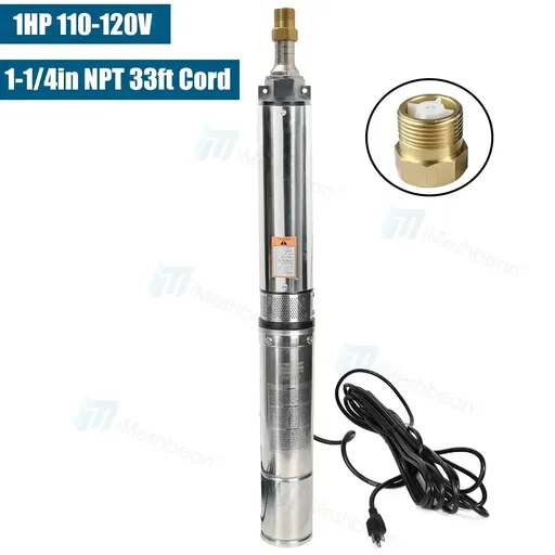 [PU21328A] 1 HP 4 inch Deep Well Submersible Pump 110V 33GPM 276ft Head 33FT Cord Stainless Steel