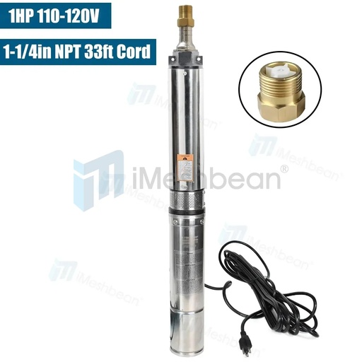 [PU21328A] 1HP 4” Deep Well Pump 33GPM Submersible Pump 276ft Stainless Steel 110V