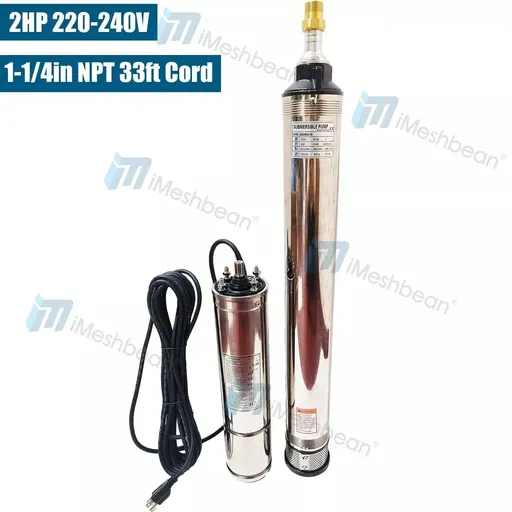 [PU21550] 2 HP 4 inch Deep Well Submersible Pump 220V 373GPM 427ft Head 33ft Cord Stainless Steel