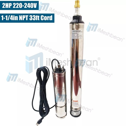 [PU21550] 2HP 4" Deep Well Submersible Pump 220V 37 GPM 427' Max 33' Cord 12 Stage 60Hz