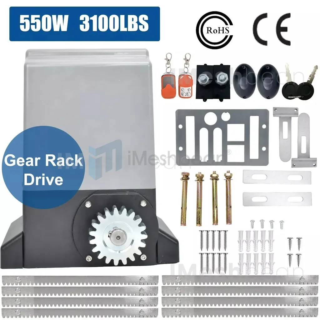 550W Rack Driven Sliding Gate Opener 3100lbs 2 Remotes Controls 13.12FT ...